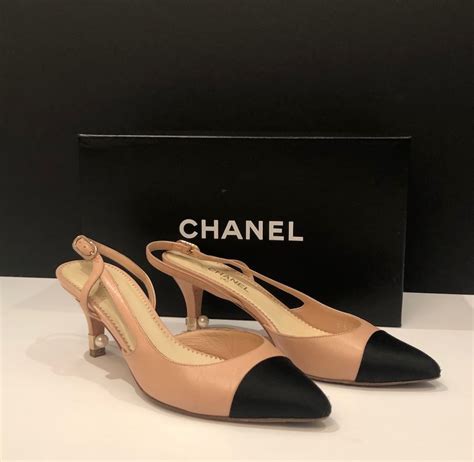 chanel shoes small heels|chanel classic slingback shoes.